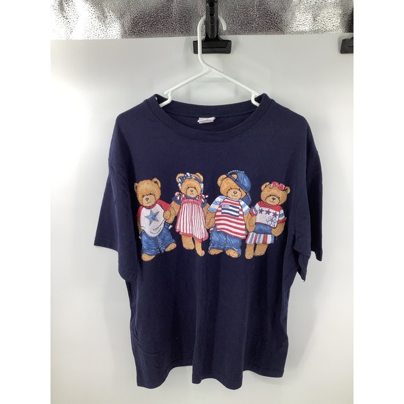 Other - Vintage Patriotic Teddy Bear Graphic T-Shirt Navy Blue Short Sleeve Crew Neck